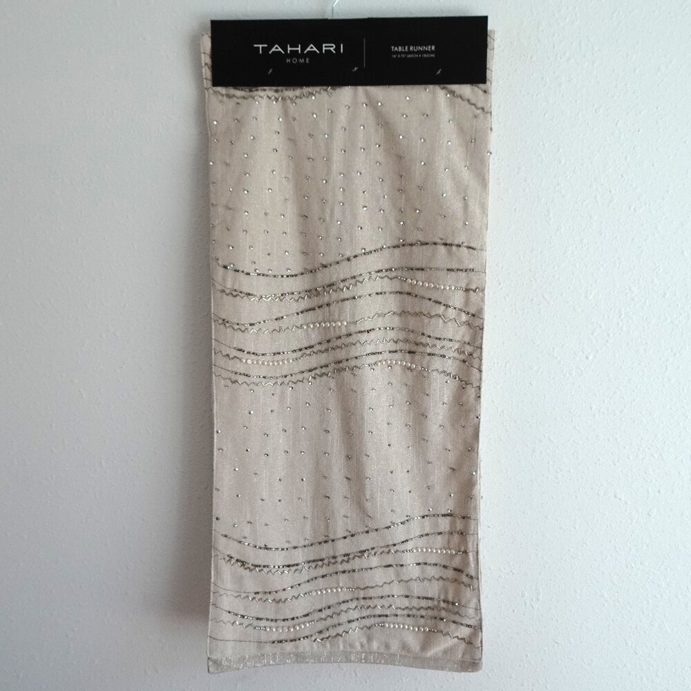 Decorative Table Runner by Tahari Beaded Sequins Faux Pearls 16" x 72"